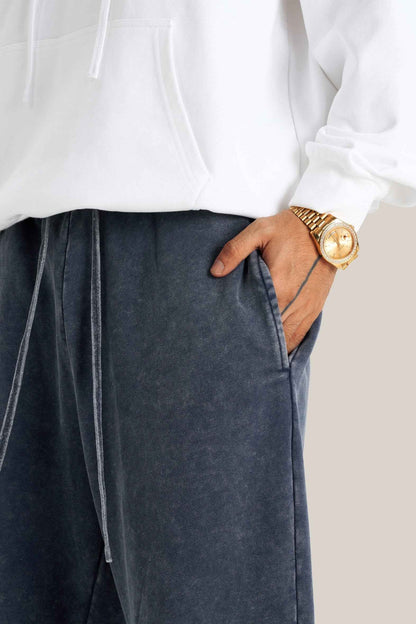 400GSM Men's Heavyweight Snow-Washed Ribbed-Cuff Jogger Pants