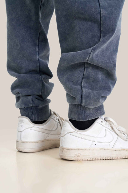 400GSM Men's Heavyweight Snow-Washed Ribbed-Cuff Jogger Pants