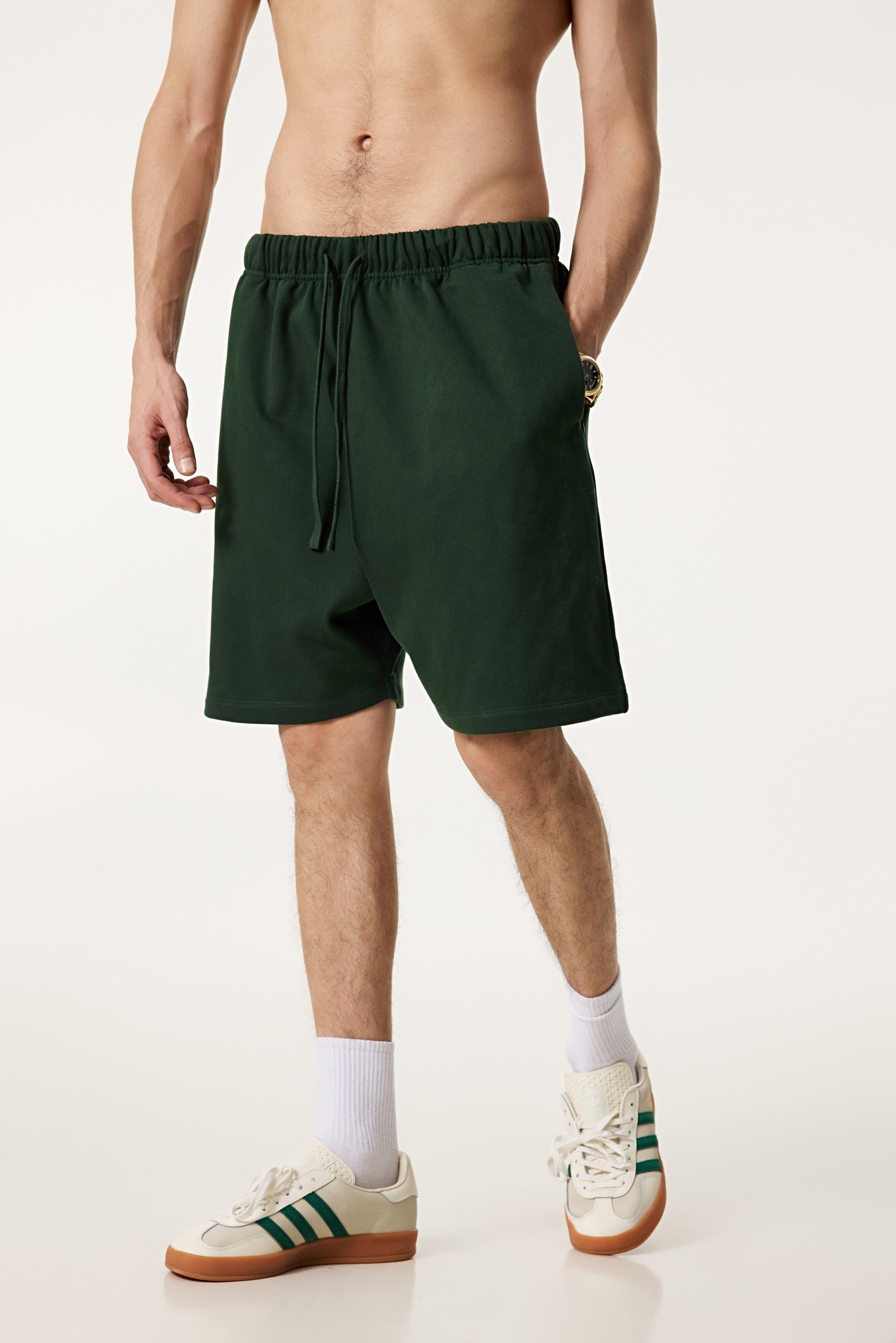 440GSM Unisex Heavyweight Invisible-Zipper Shorts Forest Green
