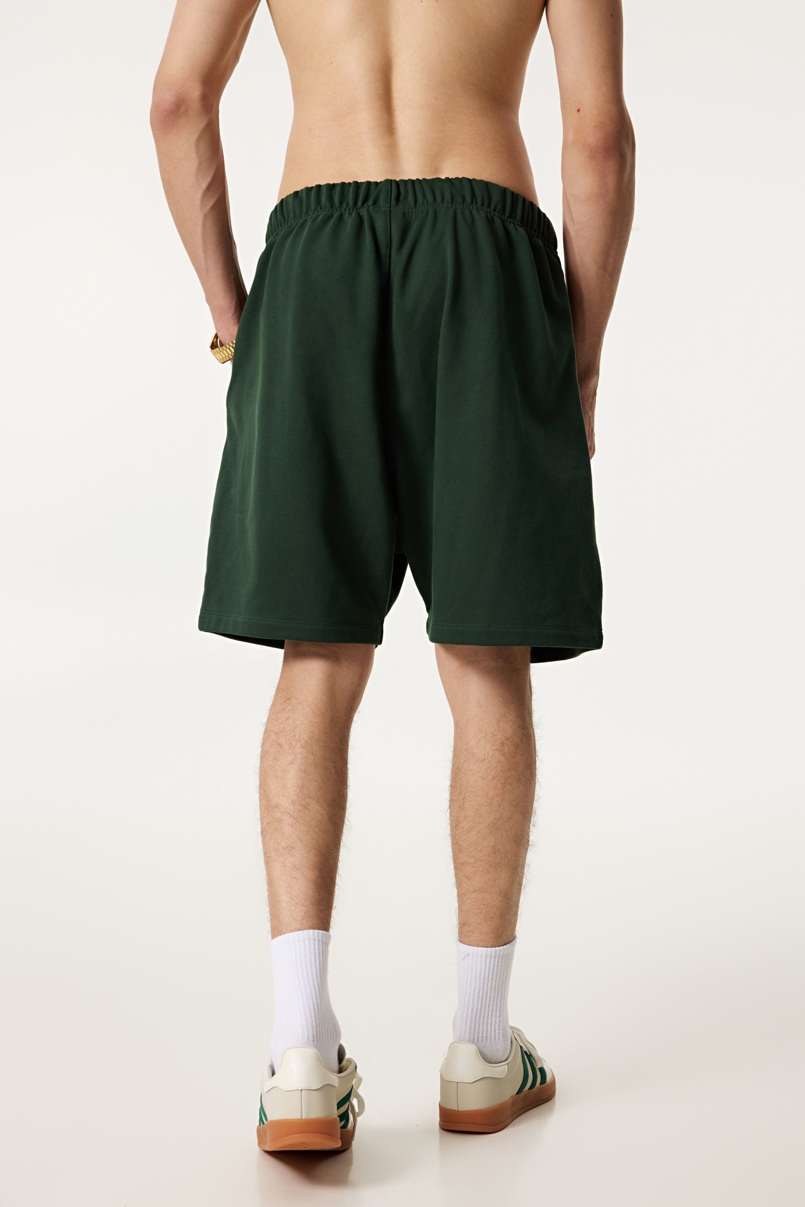 440GSM Unisex Heavyweight Invisible-Zipper Shorts Forest Green