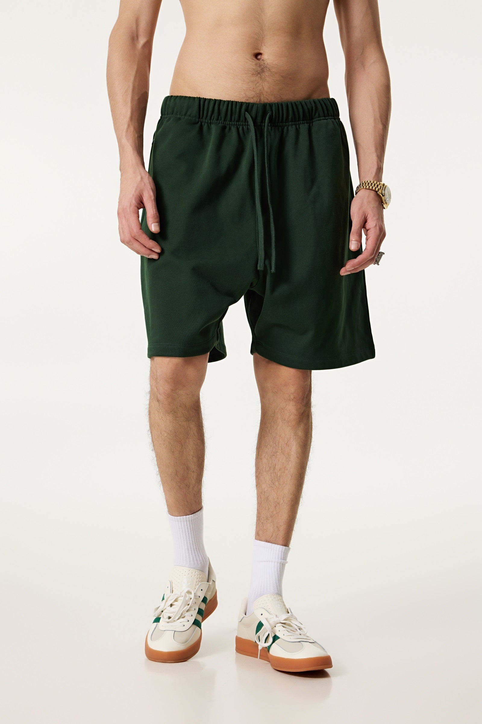440GSM Unisex Heavyweight Invisible-Zipper Shorts Forest Green