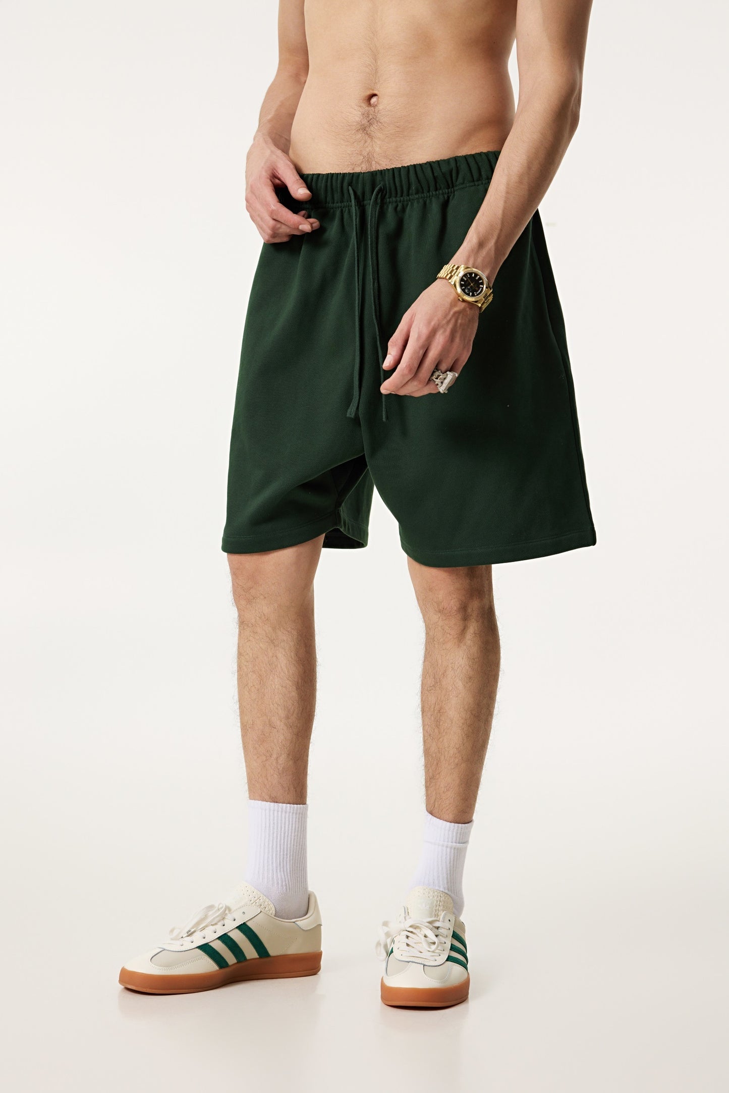 440GSM Unisex Heavyweight Invisible-Zipper Shorts Forest Green