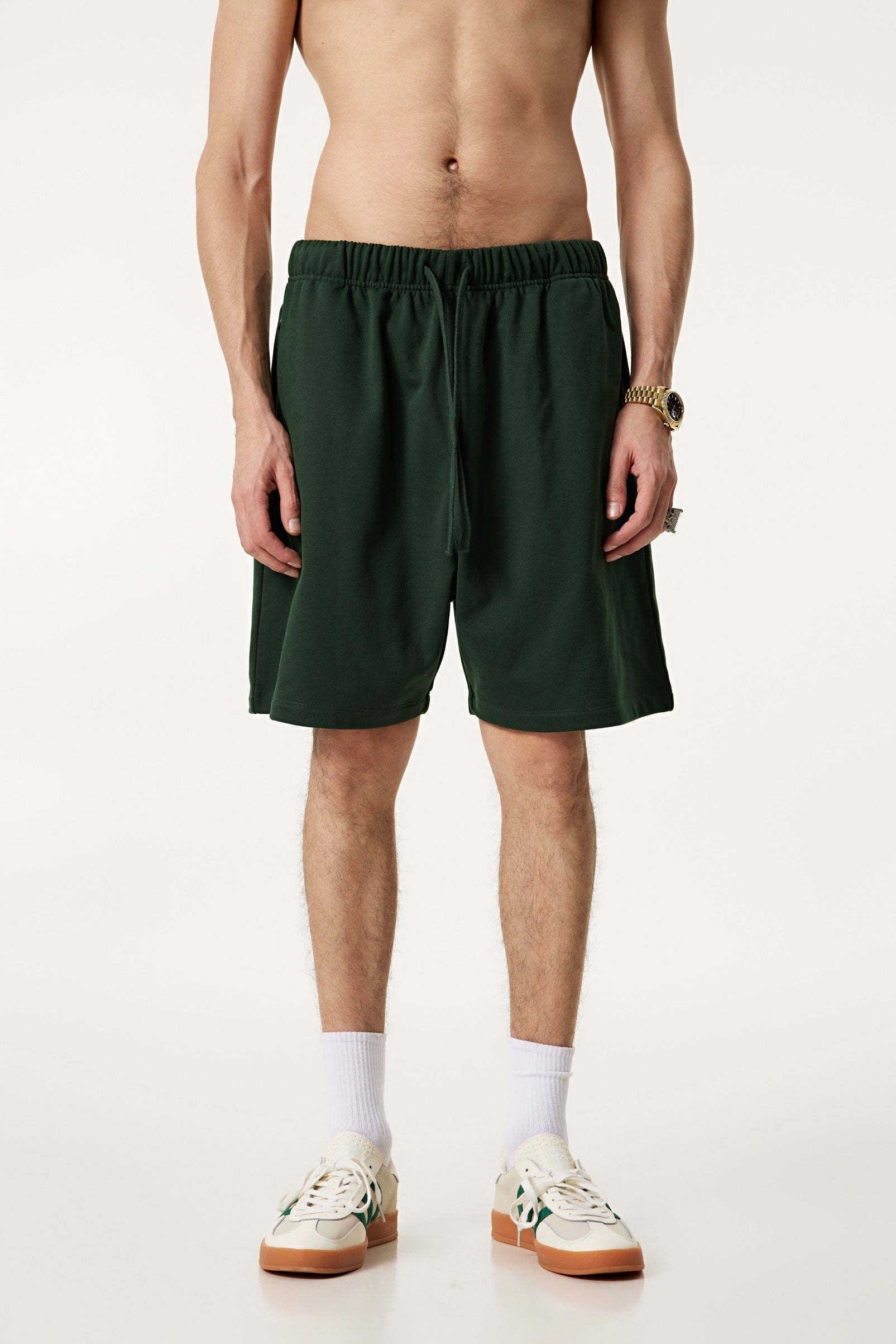 440GSM Unisex Heavyweight Invisible-Zipper Shorts Forest Green