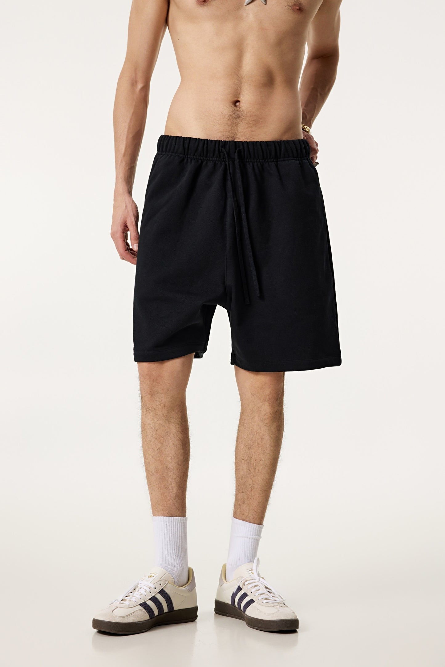440GSM Unisex Heavyweight Invisible-Zipper Shorts Black
