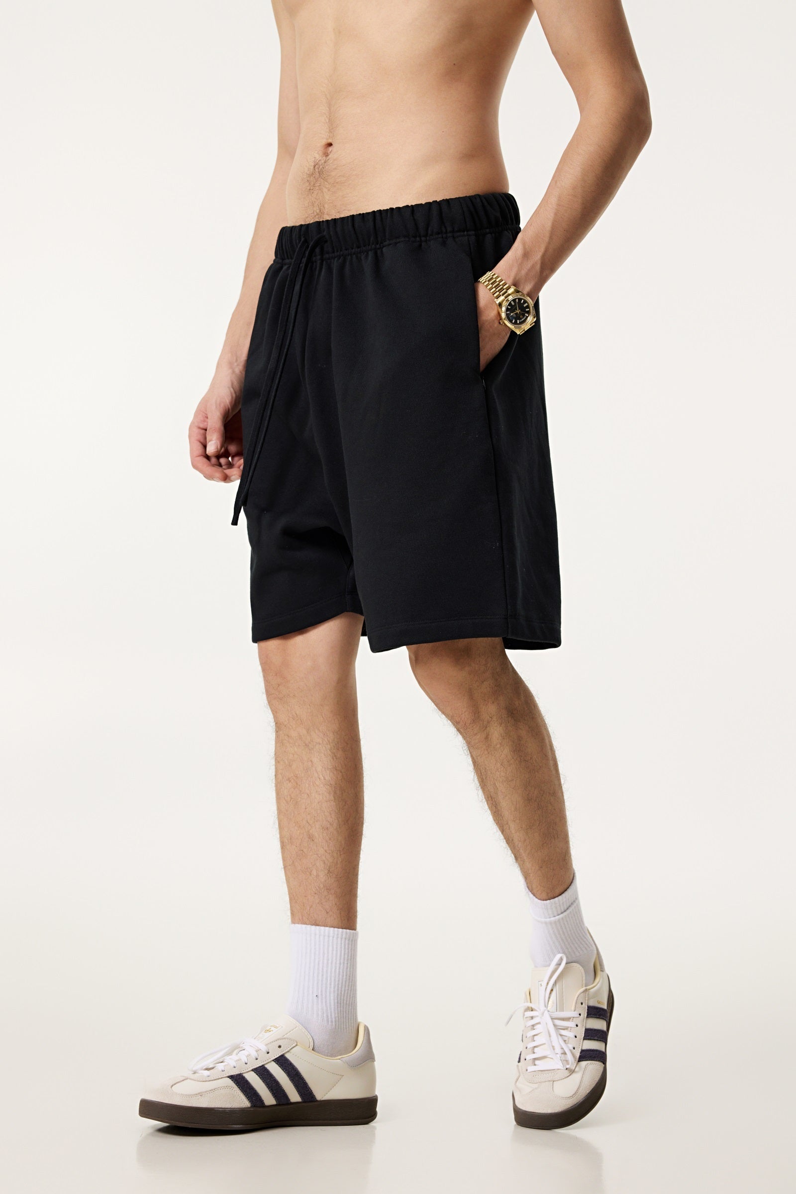 440GSM Unisex Heavyweight Invisible-Zipper Shorts Black