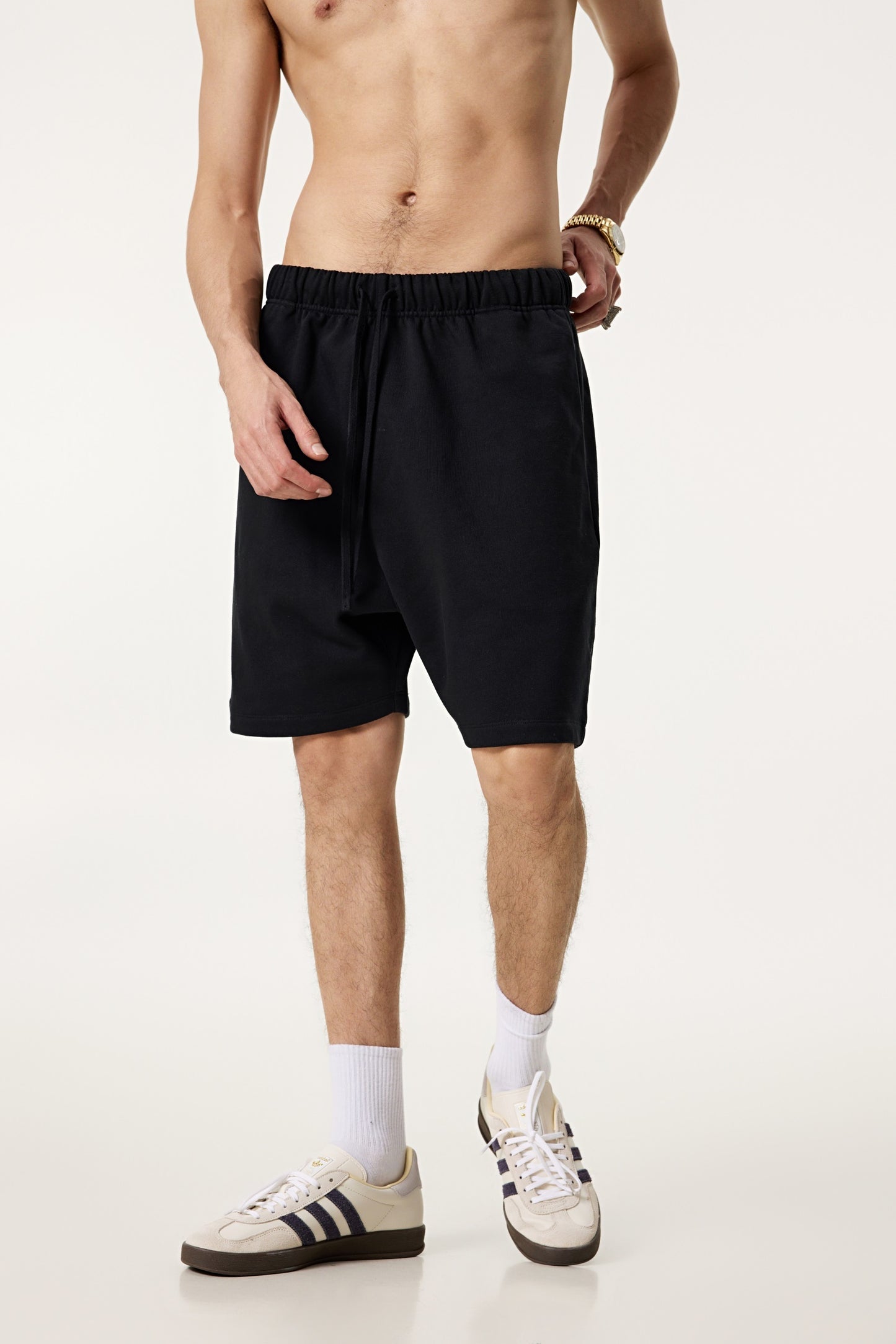 440GSM Unisex Heavyweight Invisible-Zipper Shorts Black