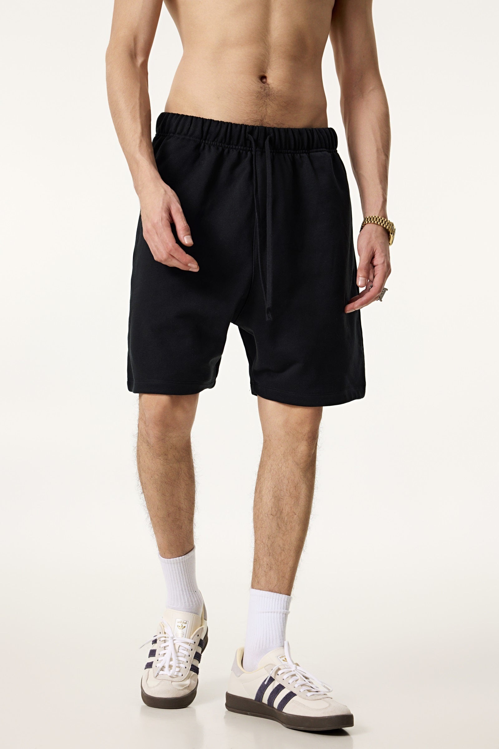 440GSM Unisex Heavyweight Invisible-Zipper Shorts Black