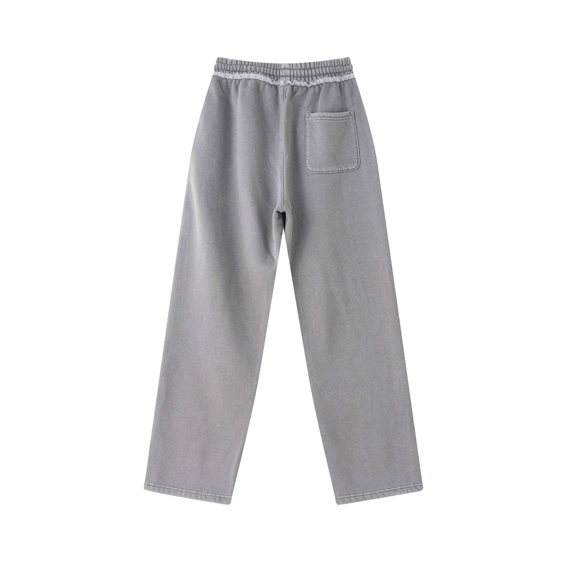 400GSM Men’s Raw-Edge Pigment-Wash Straight-Leg Pants
