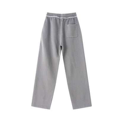 400GSM Men’s Raw-Edge Pigment-Wash Straight-Leg Pants
