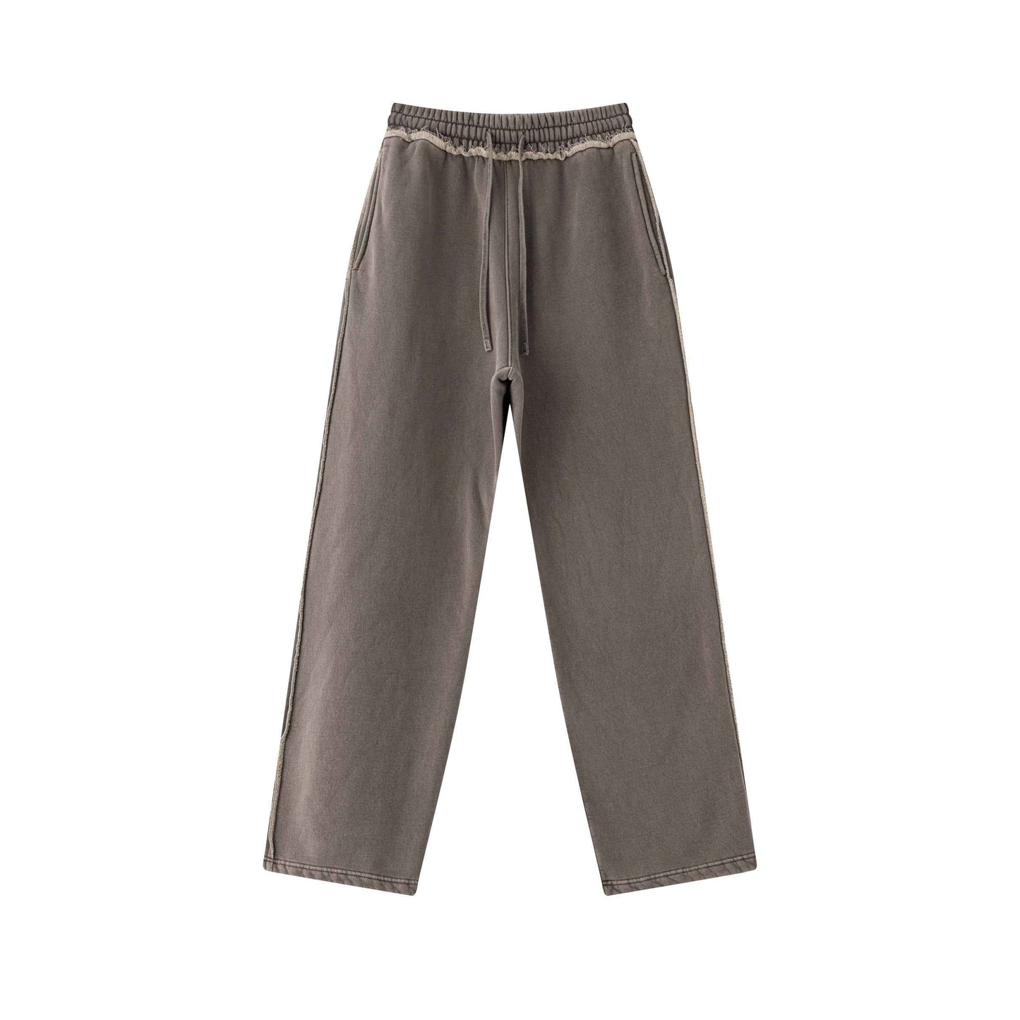 400GSM Men’s Raw-Edge Pigment-Wash Straight-Leg Pants