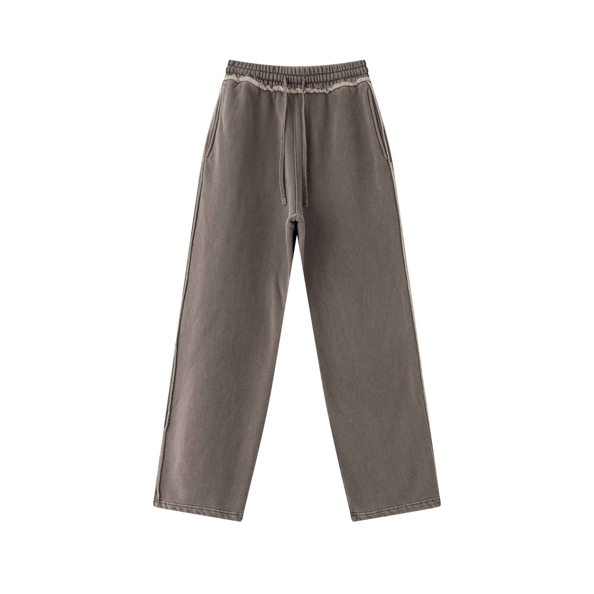 400GSM Men’s Raw-Edge Pigment-Wash Straight-Leg Pants