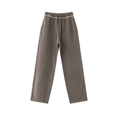 400GSM Men’s Raw-Edge Pigment-Wash Straight-Leg Pants
