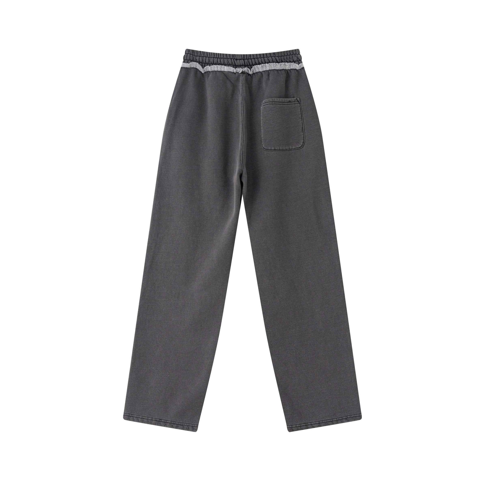 400GSM Men’s Raw-Edge Pigment-Wash Straight-Leg Pants