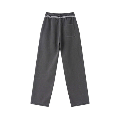 400GSM Men’s Raw-Edge Pigment-Wash Straight-Leg Pants