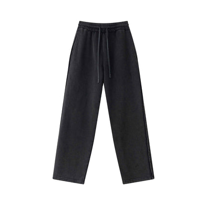 400GSM Men’s Raw-Edge Pigment-Wash Straight-Leg Pants