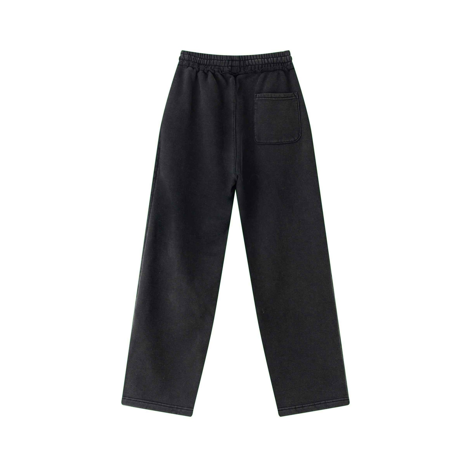 400GSM Men’s Raw-Edge Pigment-Wash Straight-Leg Pants