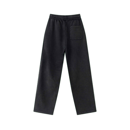 400GSM Men’s Raw-Edge Pigment-Wash Straight-Leg Pants