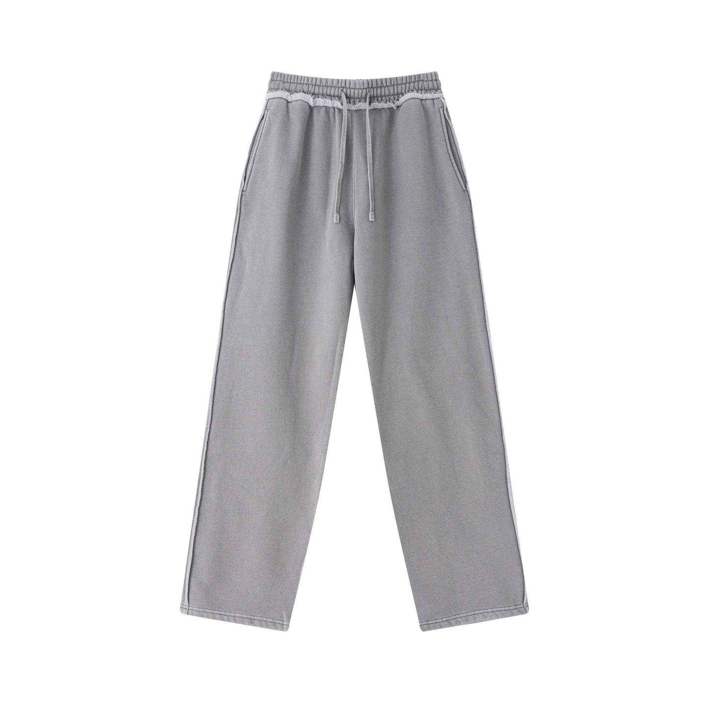 400GSM Men’s Raw-Edge Pigment-Wash Straight-Leg Pants