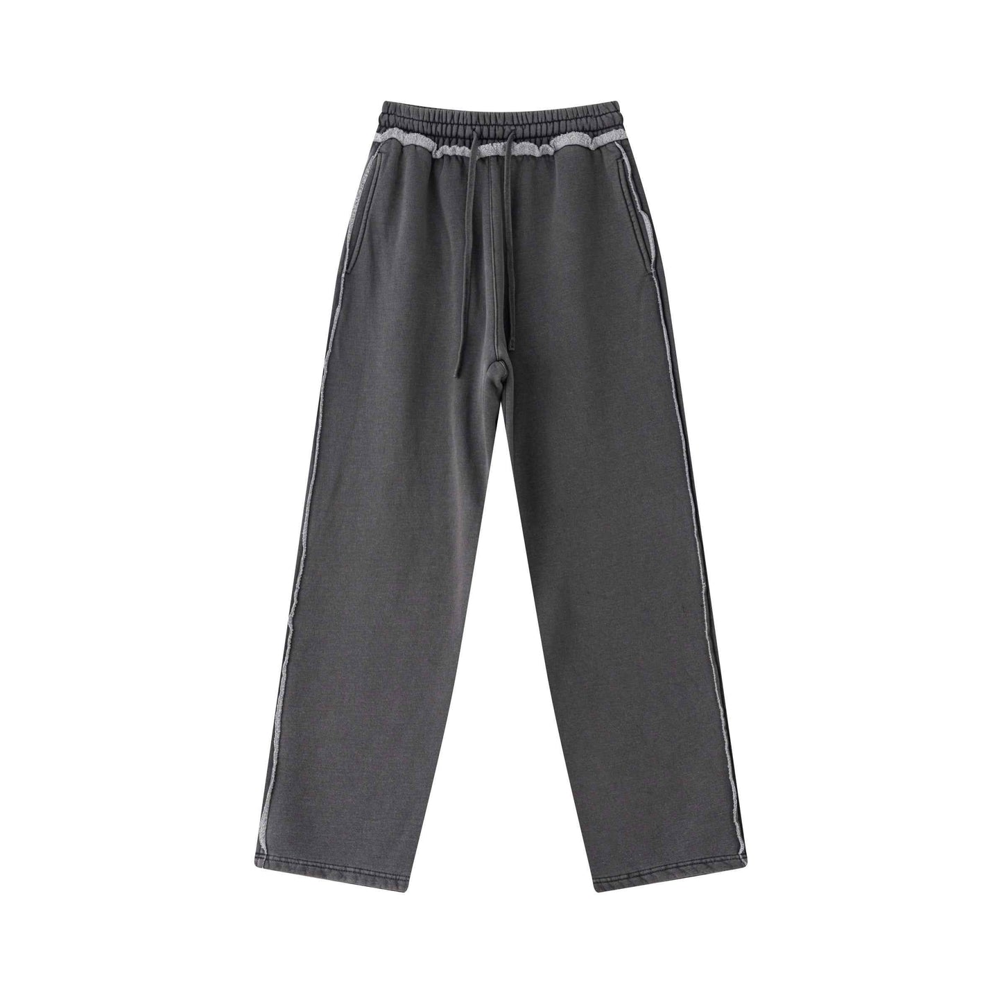 400GSM Men’s Raw-Edge Pigment-Wash Straight-Leg Pants