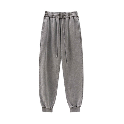 400GSM Men's Heavyweight Snow-Washed Ribbed-Cuff Jogger Pants