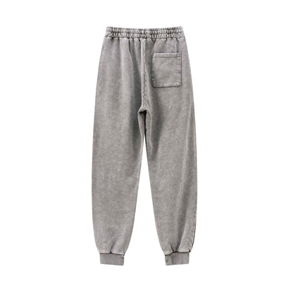 400GSM Men's Heavyweight Snow-Washed Ribbed-Cuff Jogger Pants