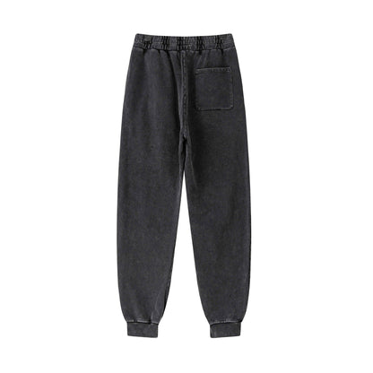 400GSM Men's Heavyweight Snow-Washed Ribbed-Cuff Jogger Pants