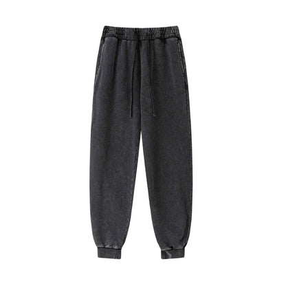 400GSM Men's Heavyweight Snow-Washed Ribbed-Cuff Jogger Pants