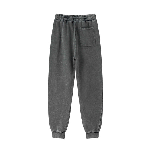 400GSM Men's Heavyweight Snow-Washed Ribbed-Cuff Jogger Pants