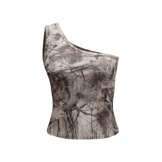 315GSM Women’s Asymmetrical Shoulder Camouflage Tank Top T-shirt