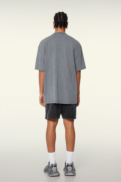260GSM Unisex Heavyweight Re-Washed Distressed Crew Neck T-shirt Slate blue