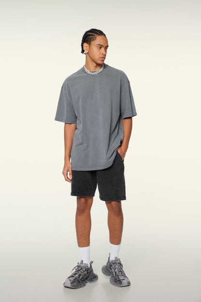 260GSM Unisex Heavyweight Re-Washed Distressed Crew Neck T-shirt Slate blue