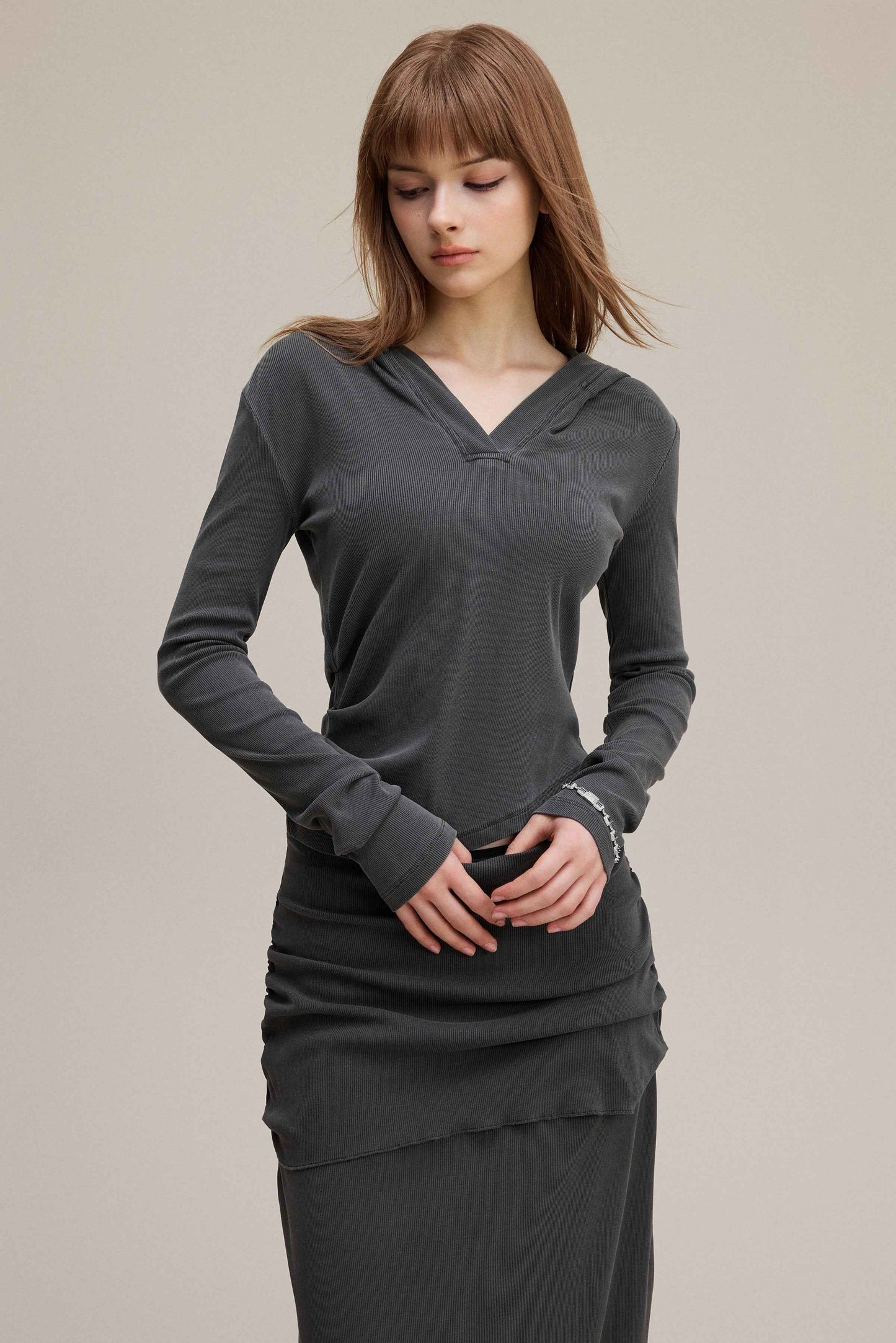 275GSM Women’s Slim-Fit Pigment-Wash Long-Sleeve Sweatshirt
