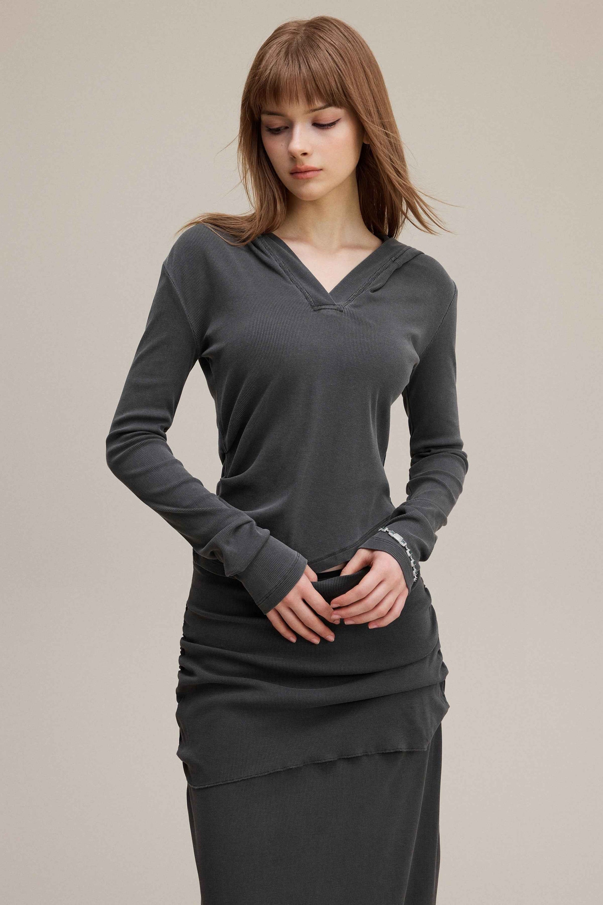 275GSM Women’s Slim-Fit Pigment-Wash Long-Sleeve Sweatshirt