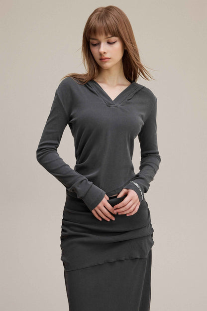 275GSM Women’s Slim-Fit Pigment-Wash Long-Sleeve Sweatshirt