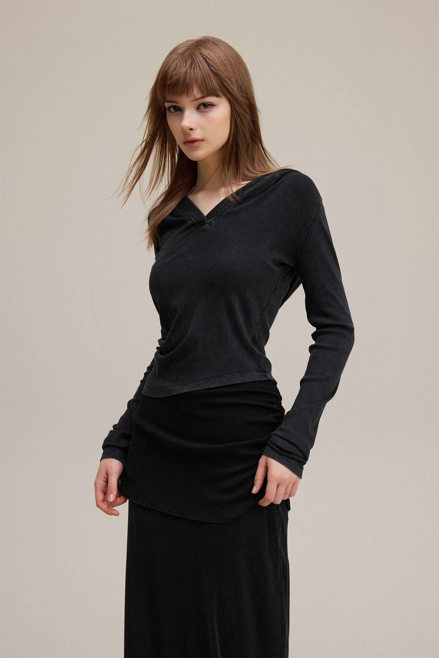 275GSM Women’s Slim-Fit Pigment-Wash Long-Sleeve Sweatshirt
