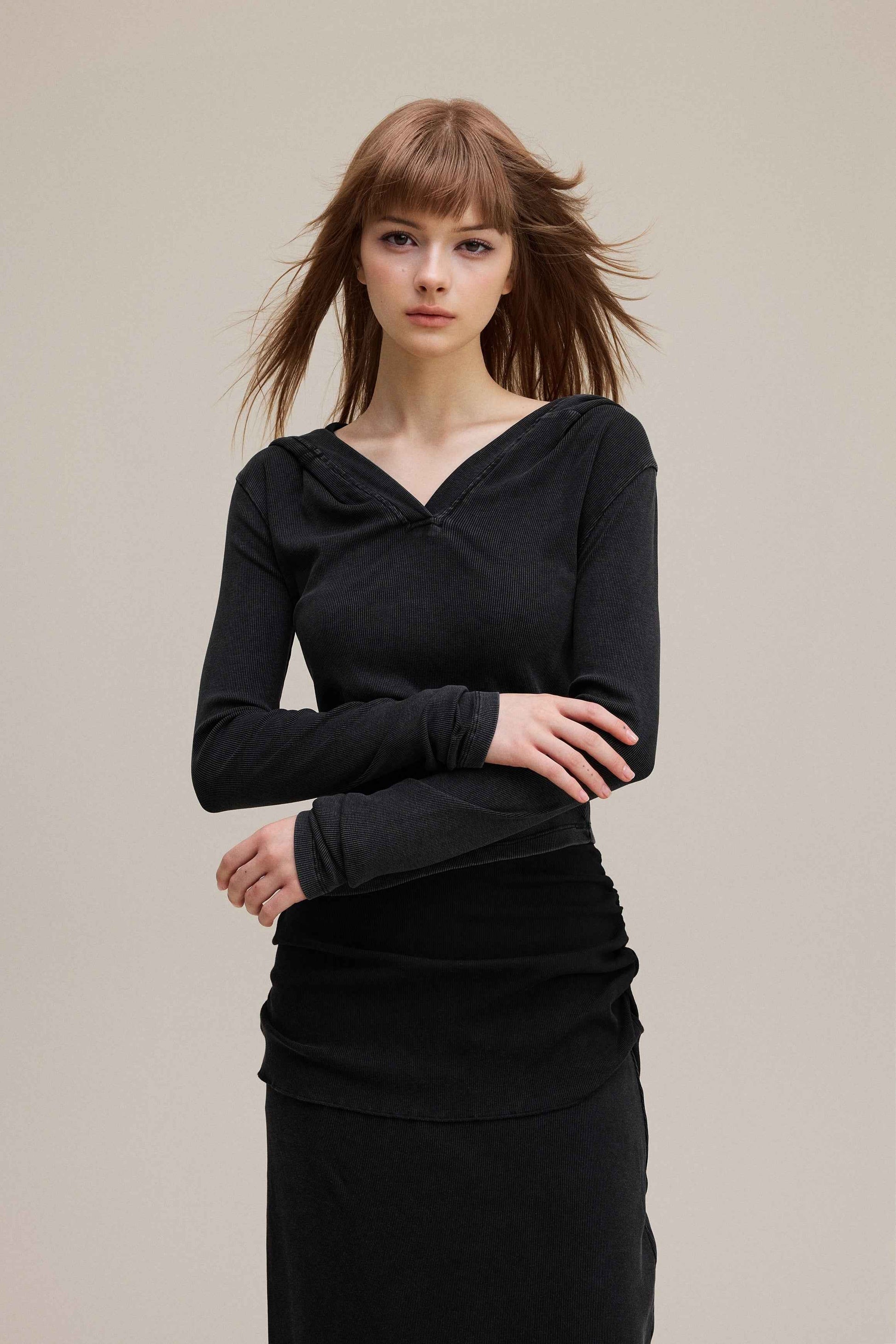 275GSM Women’s Slim-Fit Pigment-Wash Long-Sleeve Sweatshirt