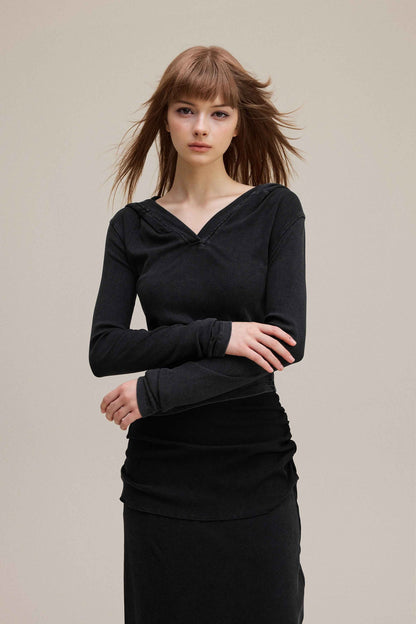 275GSM Women’s Slim-Fit Pigment-Wash Long-Sleeve Sweatshirt