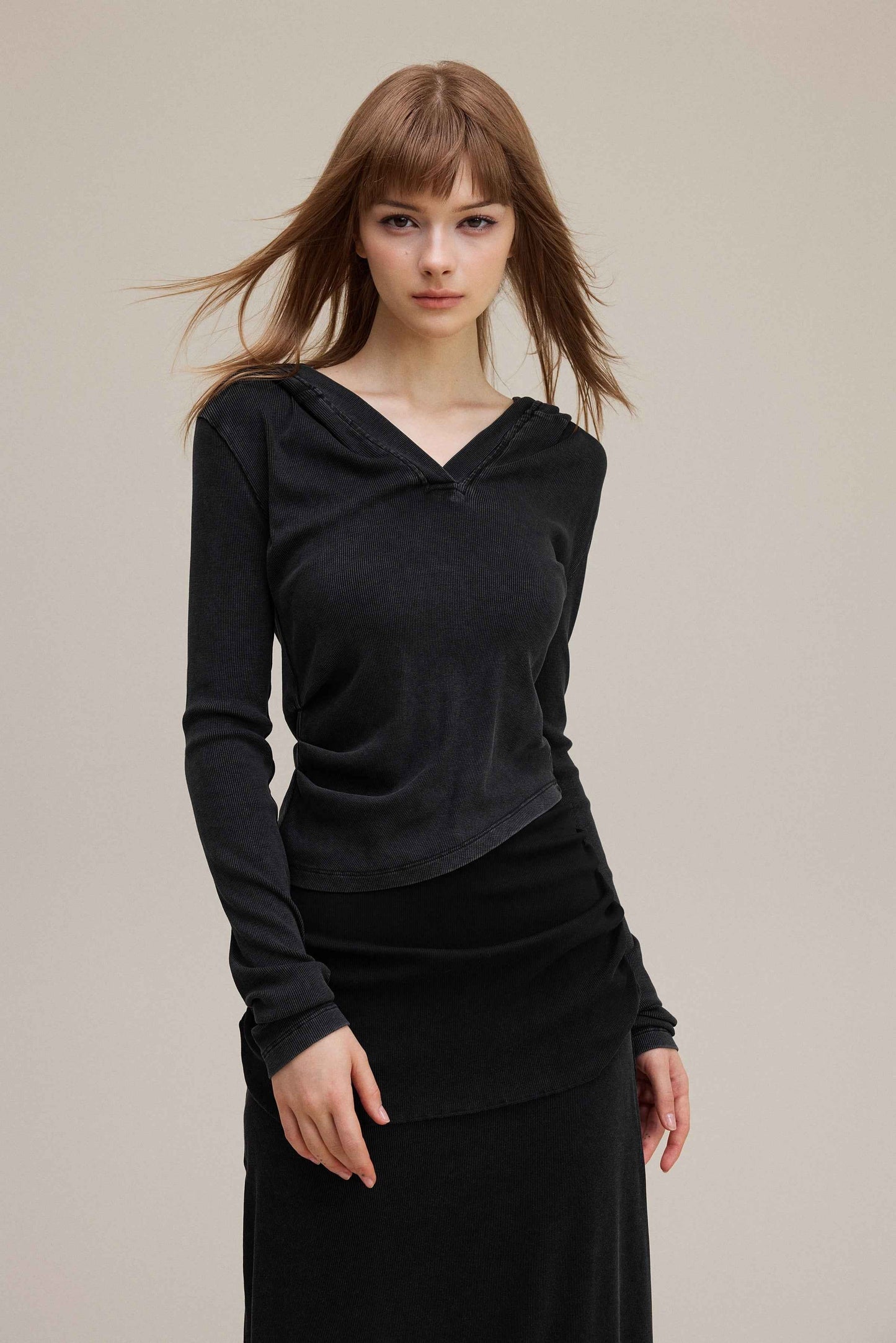 275GSM Women’s Slim-Fit Pigment-Wash Long-Sleeve Sweatshirt