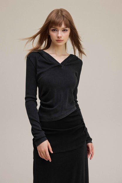 275GSM Women’s Slim-Fit Pigment-Wash Long-Sleeve Sweatshirt