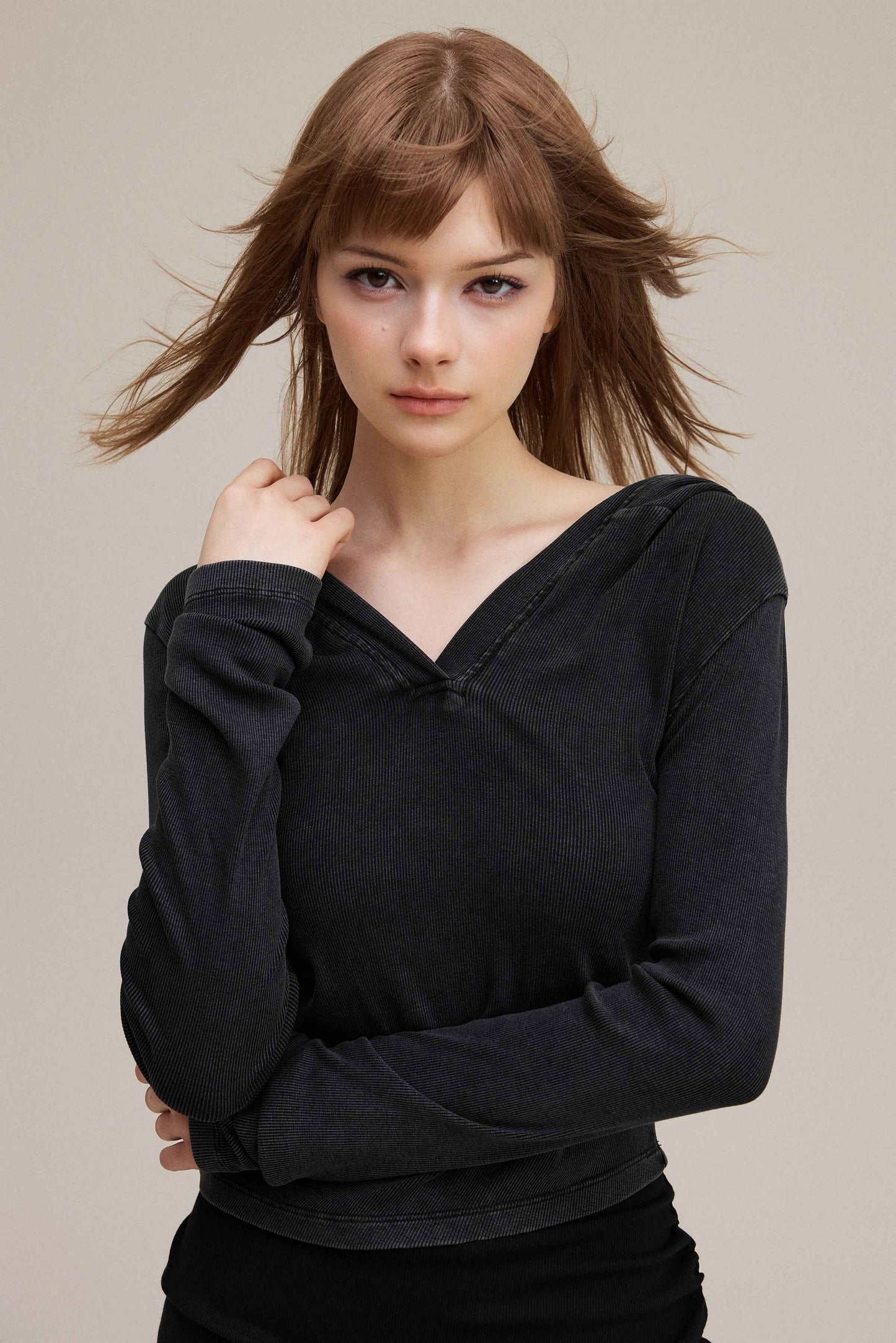 275GSM Women’s Slim-Fit Pigment-Wash Long-Sleeve Sweatshirt