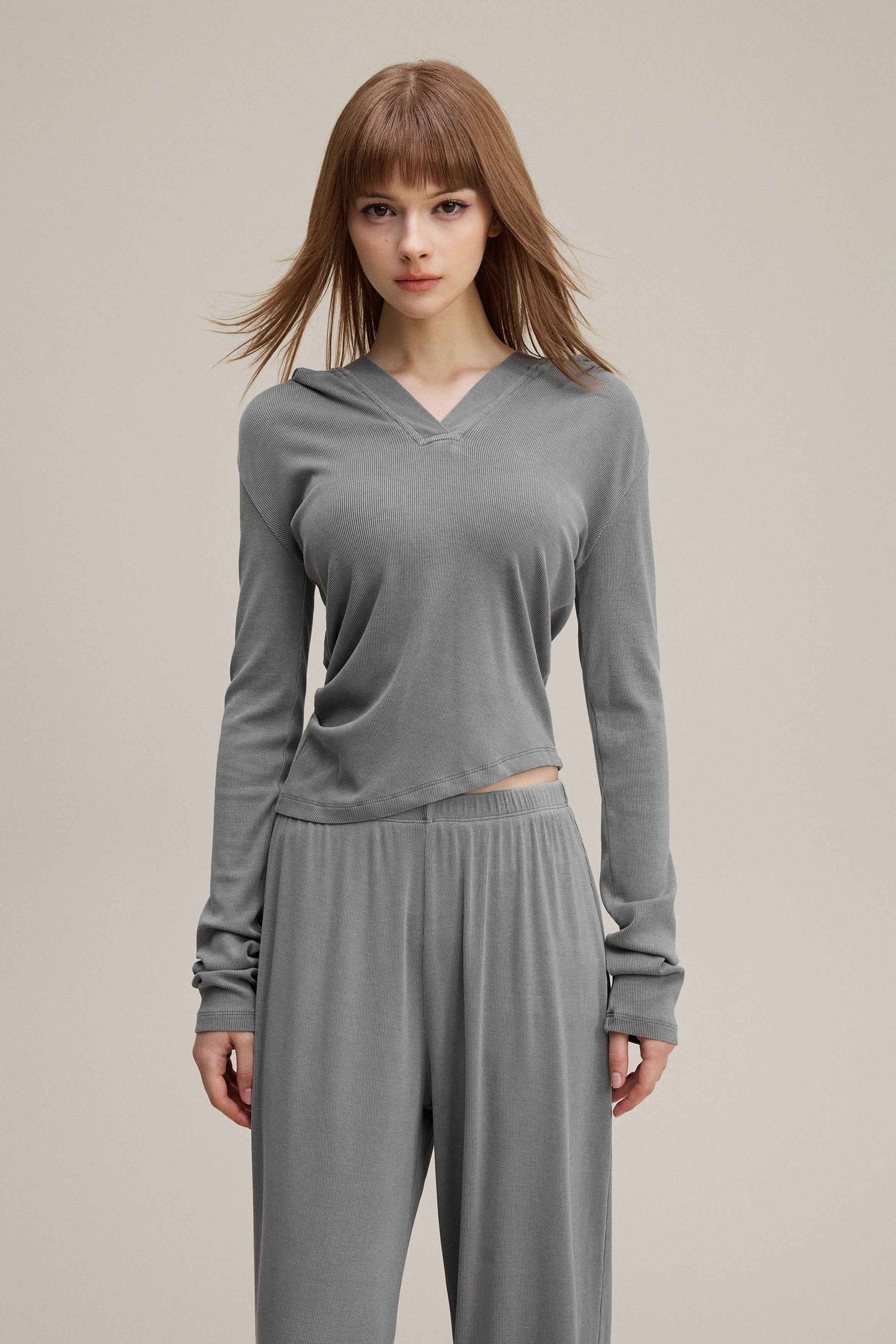 275GSM Women’s Slim-Fit Pigment-Wash Long-Sleeve Sweatshirt
