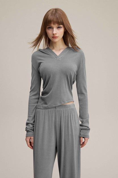 275GSM Women’s Slim-Fit Pigment-Wash Long-Sleeve Sweatshirt
