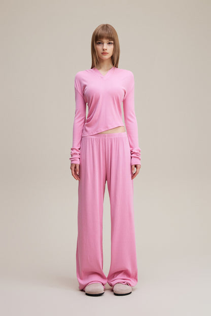 275GSM Women’s Slim-Fit Pigment-Wash Long-Sleeve Rose pink