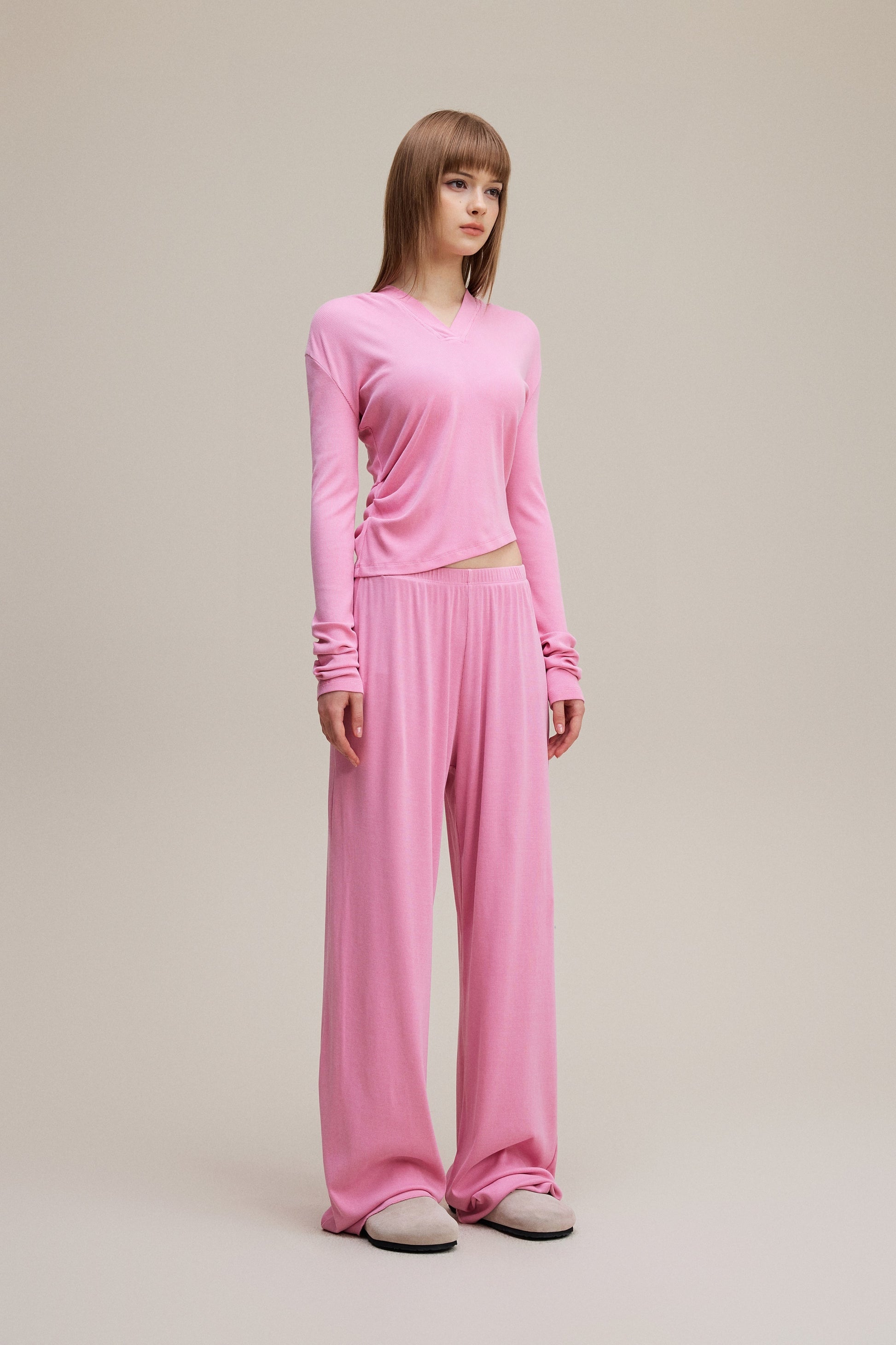 275GSM Women’s Slim-Fit Pigment-Wash Long-Sleeve Rose pink
