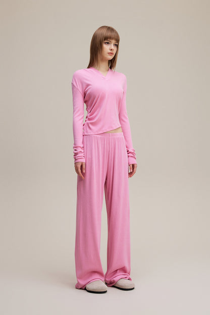 275GSM Women’s Slim-Fit Pigment-Wash Long-Sleeve Rose pink