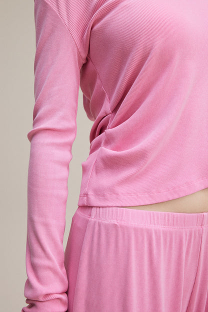 275GSM Women’s Slim-Fit Pigment-Wash Long-Sleeve Rose pink