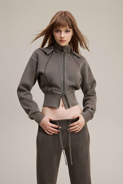 400GSM Women’s Outdoor Slim-Fit Pigment-Wash Sweatshirt