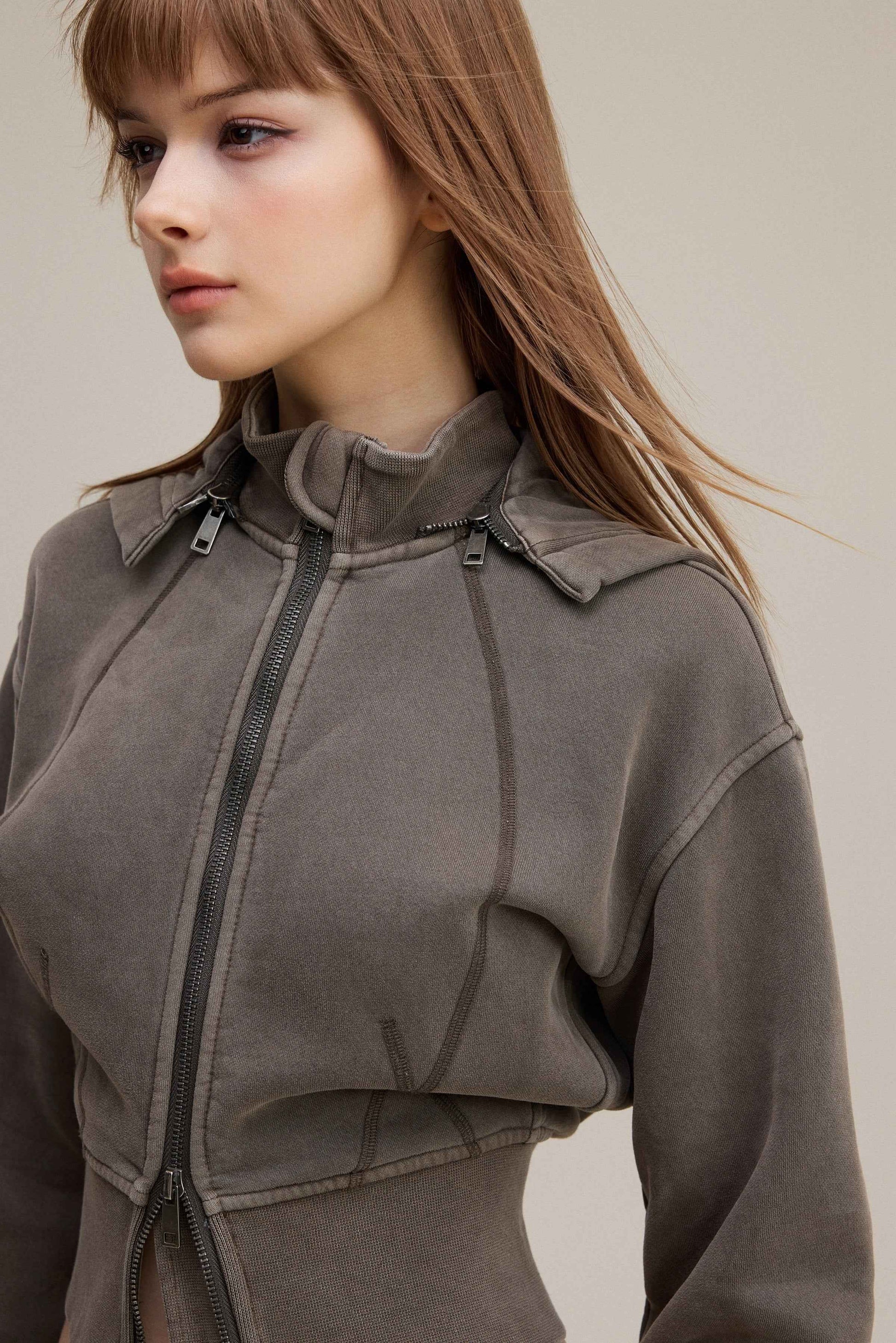 400GSM Women’s Outdoor Slim-Fit Pigment-Wash Sweatshirt