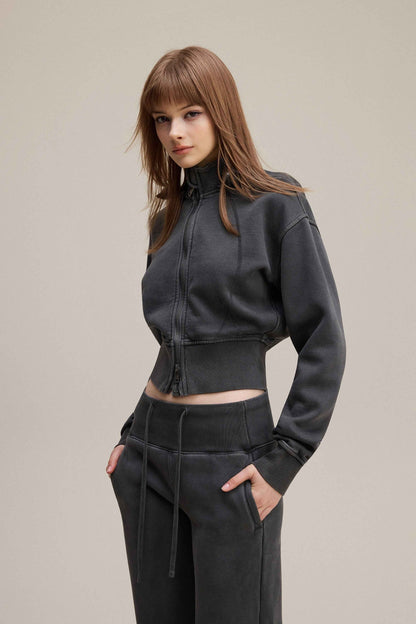 400GSM Women’s Outdoor Slim-Fit Pigment-Wash Sweatshirt