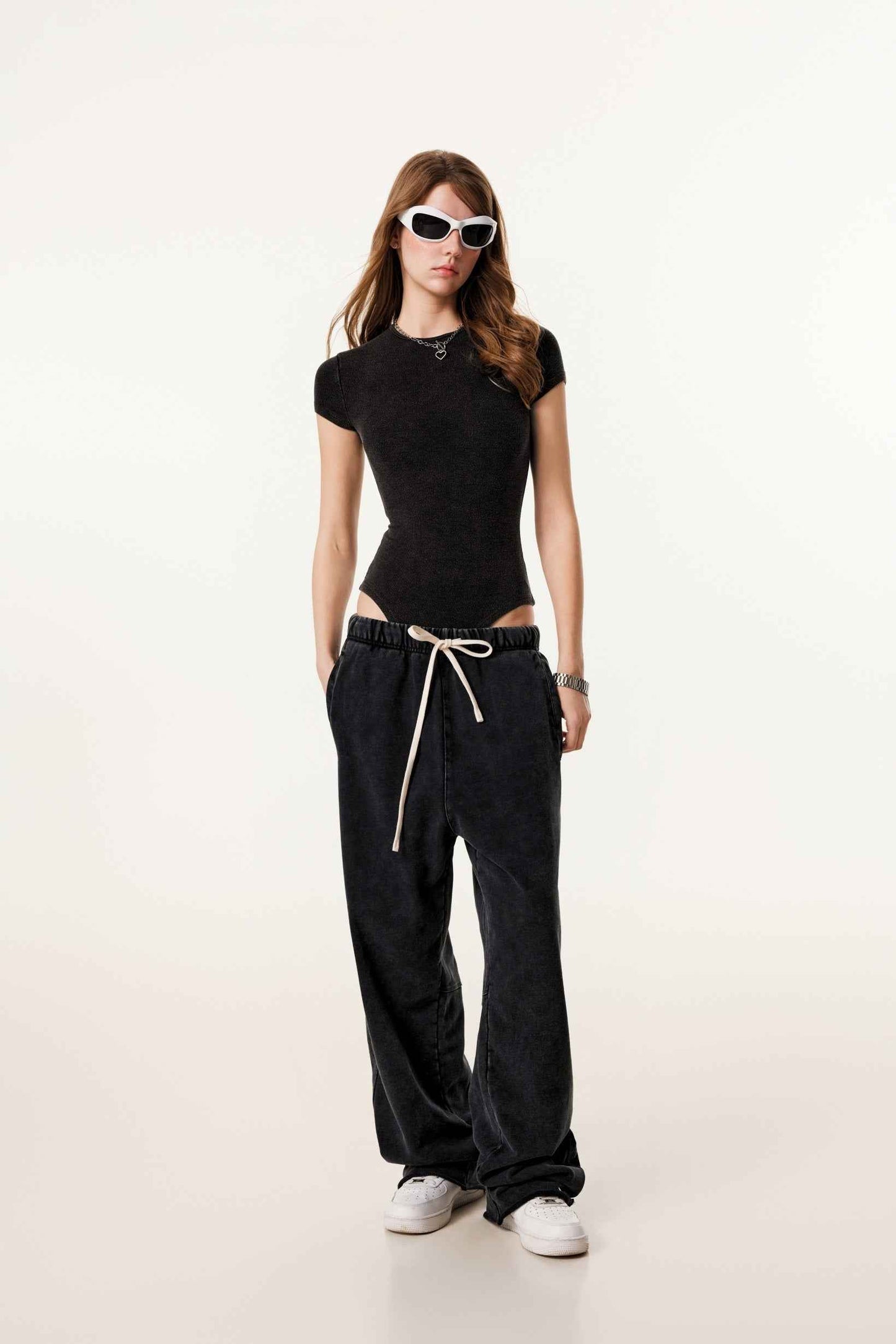 275GSM Plain Women's MUNSIEUR One-Piece Fried-Color Snow-Wash Basic T-shirt Onsie